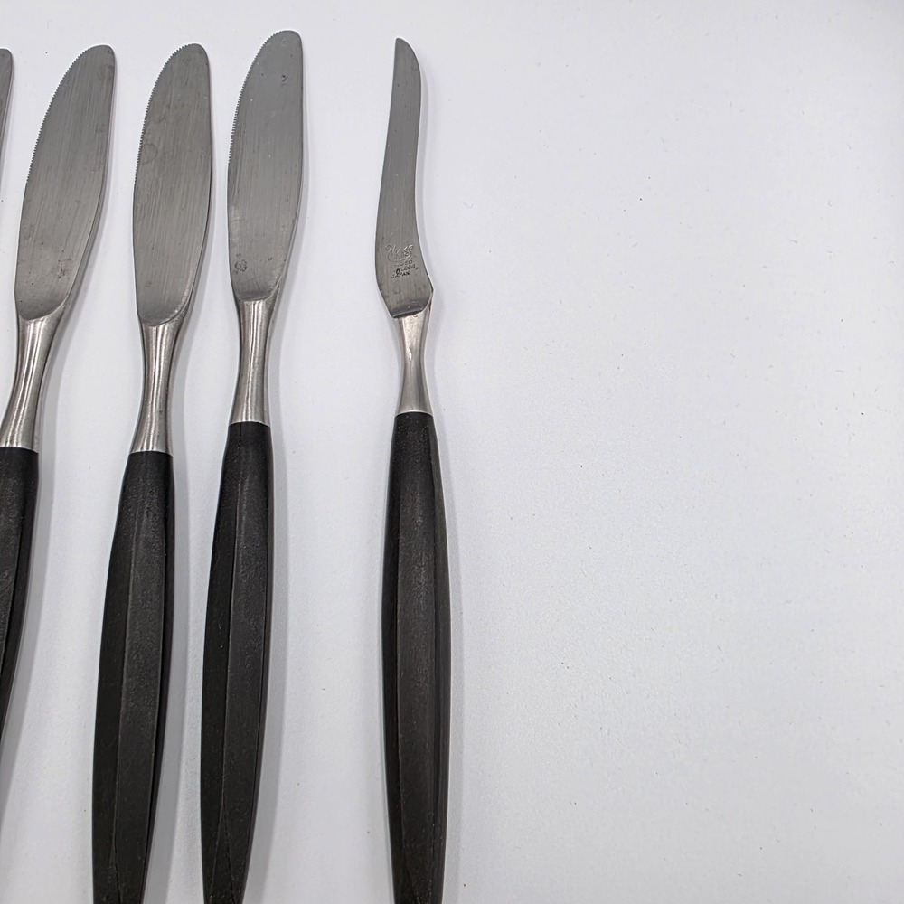 Viking Forged Stainless Steel Knives Japan 8 Piece Cosmic Black Metal Handle VTG - Picture 3 of 5